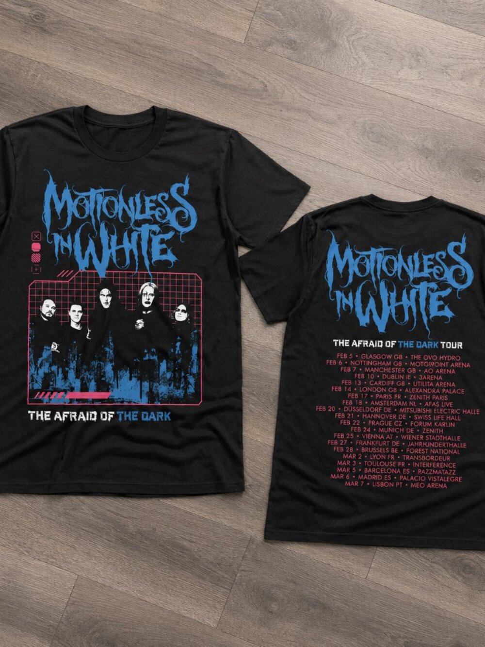 Motionless In White Afraid Of The Dark Tour 2026 Two Sided T-Shirt